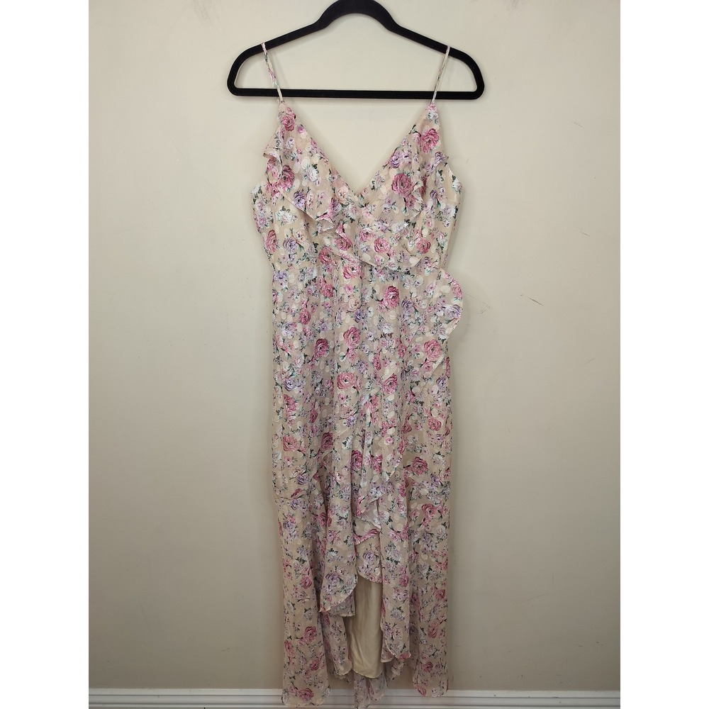 Express Flloral Ruffled Faux Wrap Maxi Dress Hi Low Medium Feminine Romantic